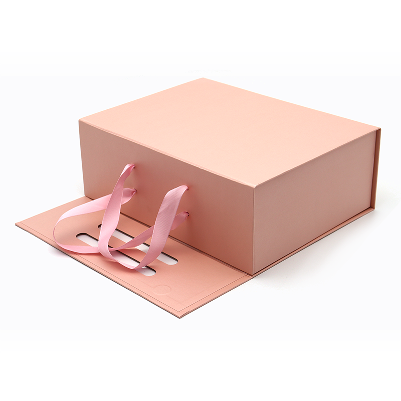 Logotipo feito sob encomenda impresso papel dobrável pacote de plana embalagem de presente cosmético caixa magnética cor-de-rosa com punho