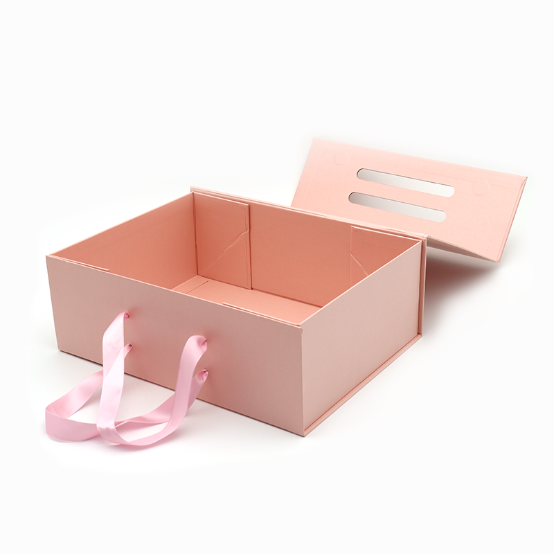 Logotipo feito sob encomenda impresso papel dobrável pacote de plana embalagem de presente cosmético caixa magnética cor-de-rosa com punho